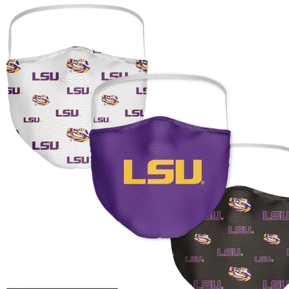 New in Package LSU Louisiana Tech Tigers Face Covering Face Mask Masks Set of 3